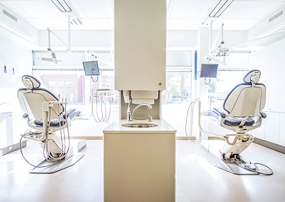 dental treatment chairs facing windows